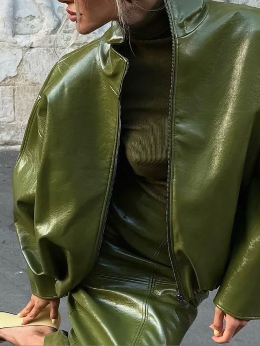 Faux Leather Bomber Jacket Small by Scacto